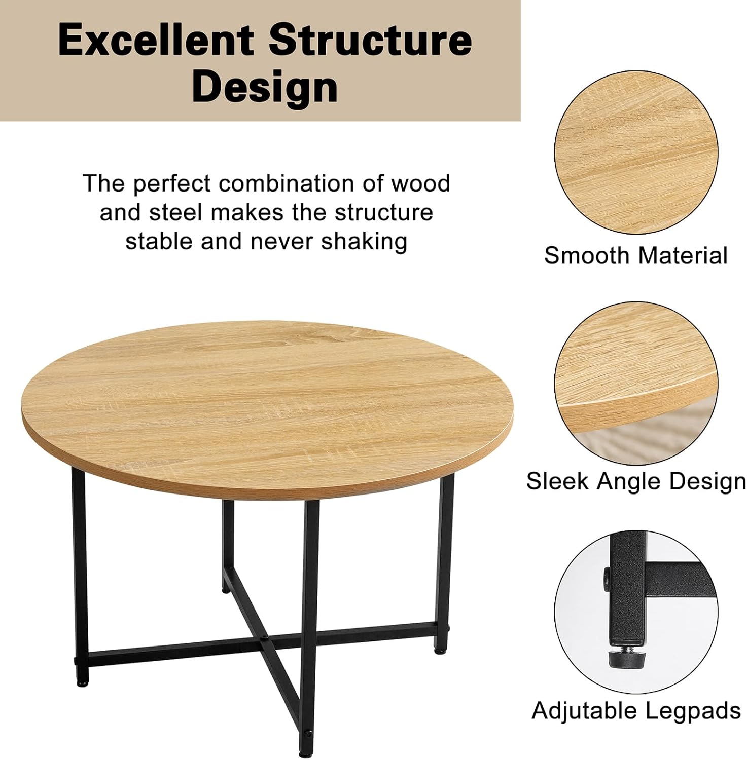 Mesa auxiliar redonda con parte superior de madera rústica y patas de metal resistentes, para sofá, sofás, mesa auxiliar, mesa auxiliar para sala de