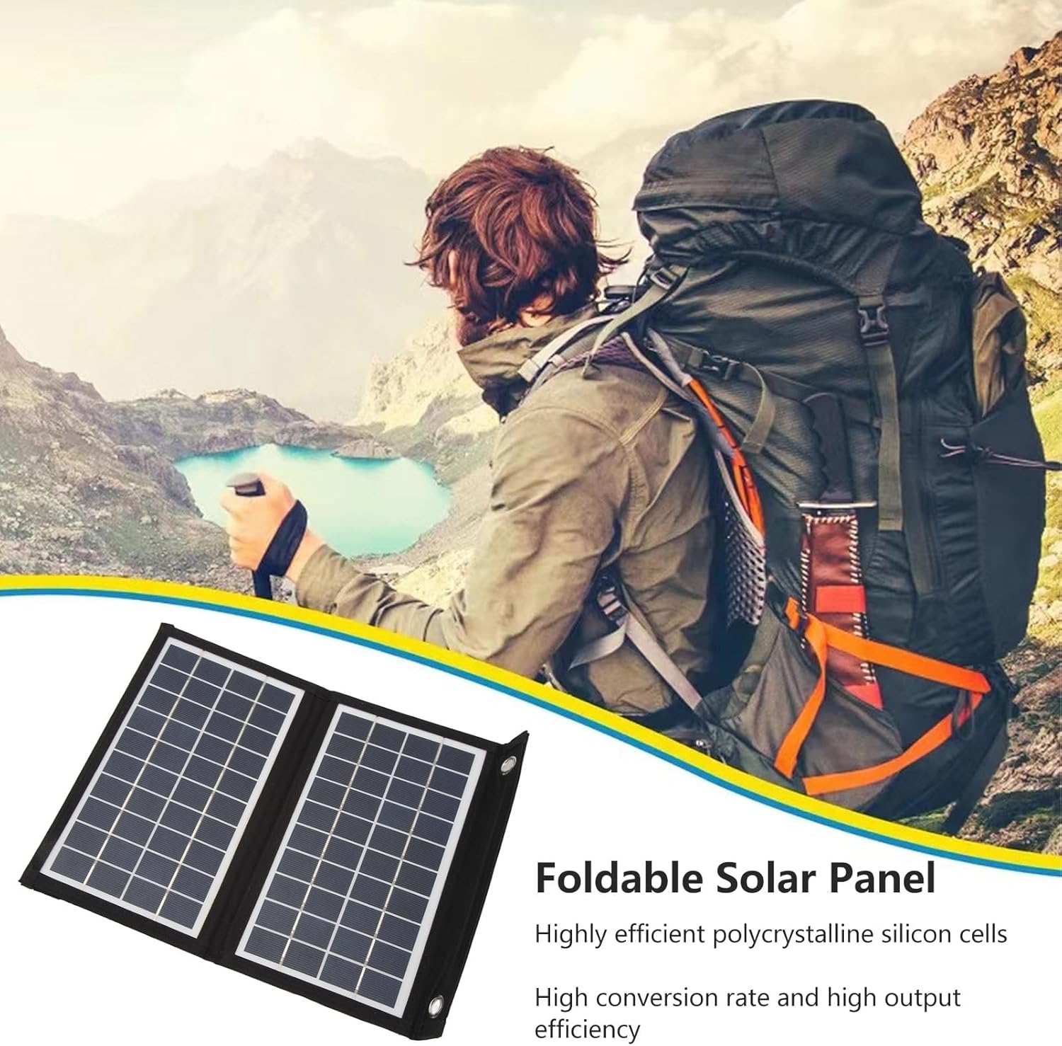 Panel Solar Plegable, Panel Solar Plegable 10W Cargador Portátil Estación de Energía 2 Salida USB para Camping Teléfono Celular Tablet