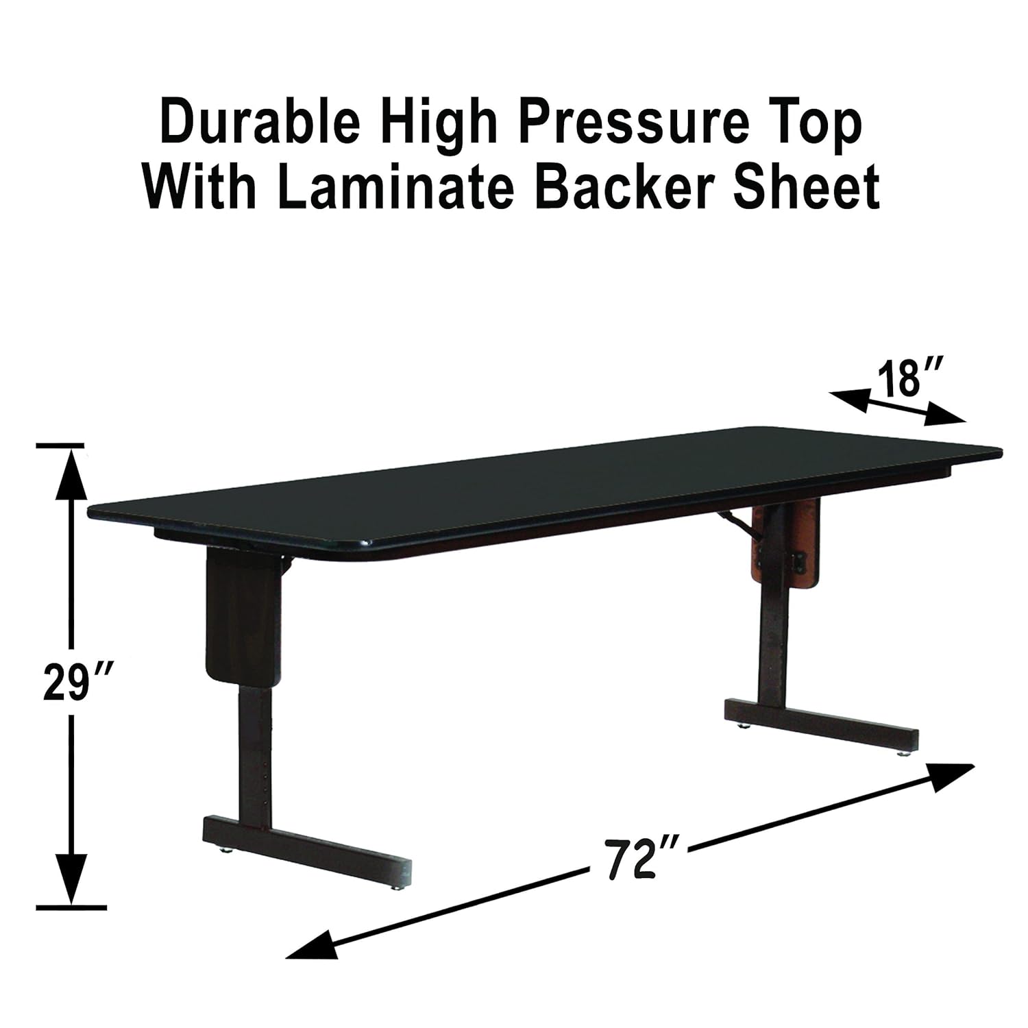 Mesa de patas plegables Correll, rectangular, con laminado de alta presión, para usar en el aula y seminarios, Granito negro, 1