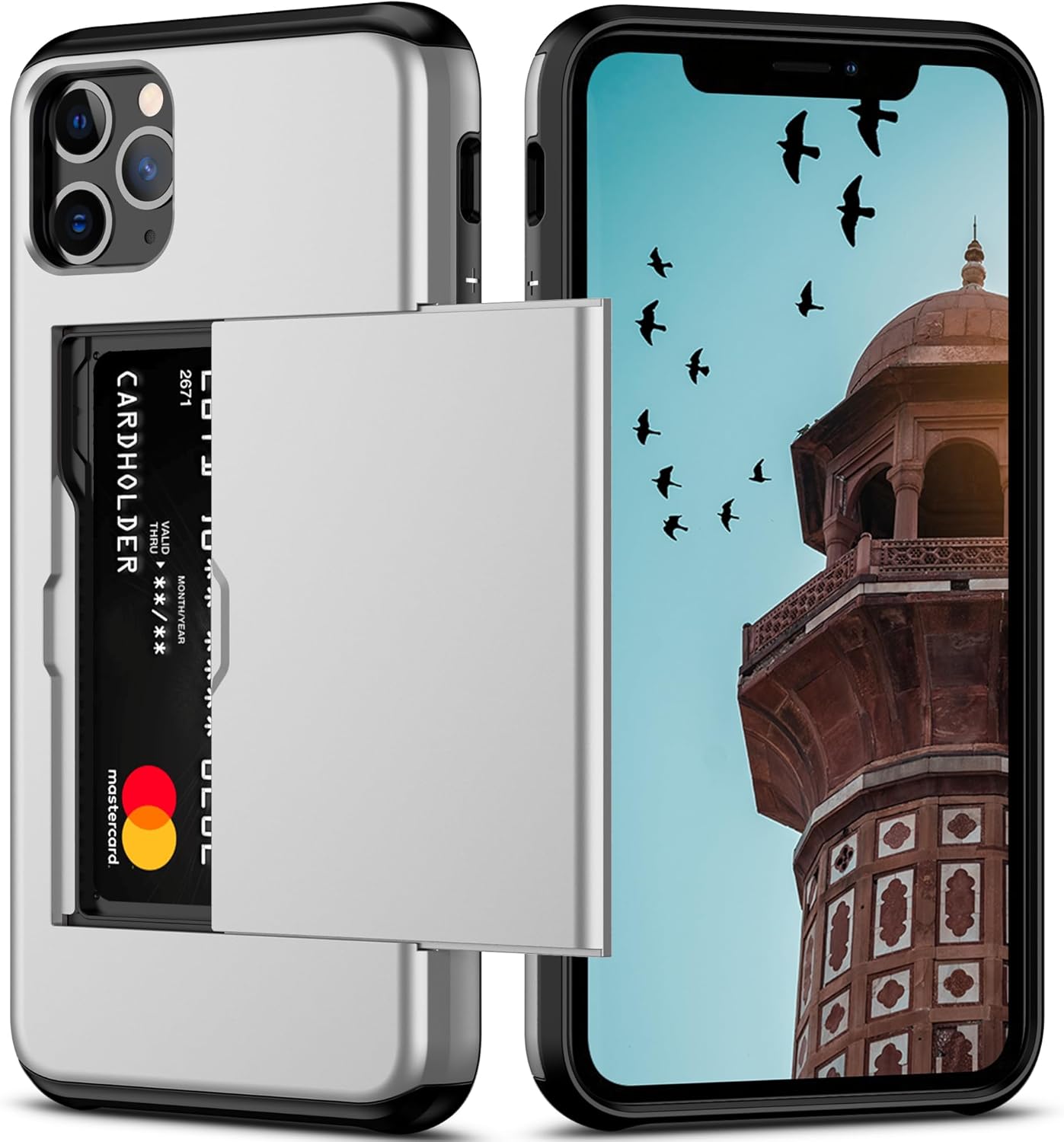 Nvollnoe Funda para iPhone 11 Pro Max con tarjetero resistente de protección de doble capa a prueba de golpes, ranura para tarjetas oculta, funda