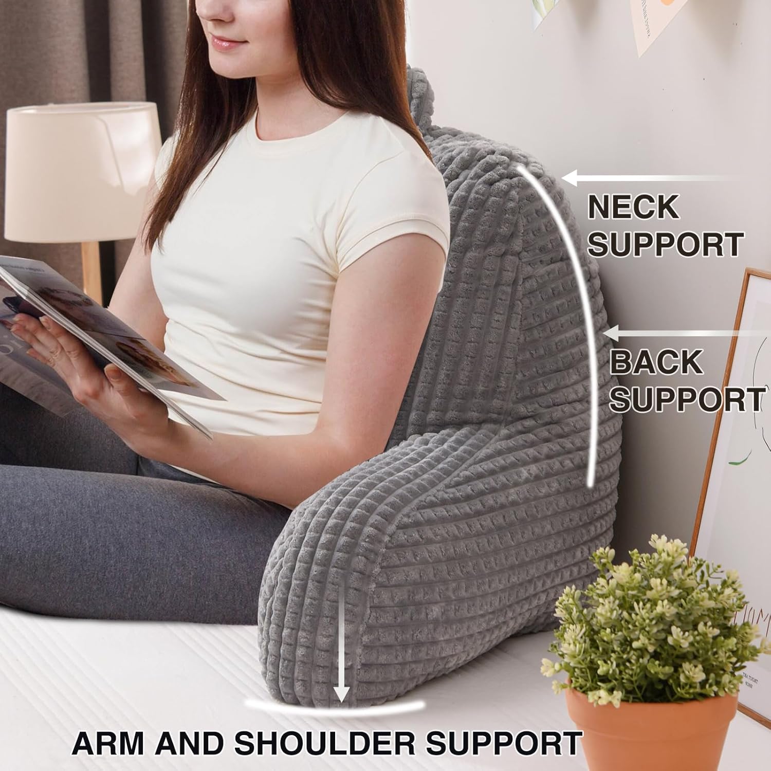 A Nice Night Almohada de lectura para cama de cuña grande para adultos y niños, respaldo con brazos para sentarse en la camasofá para descansar en