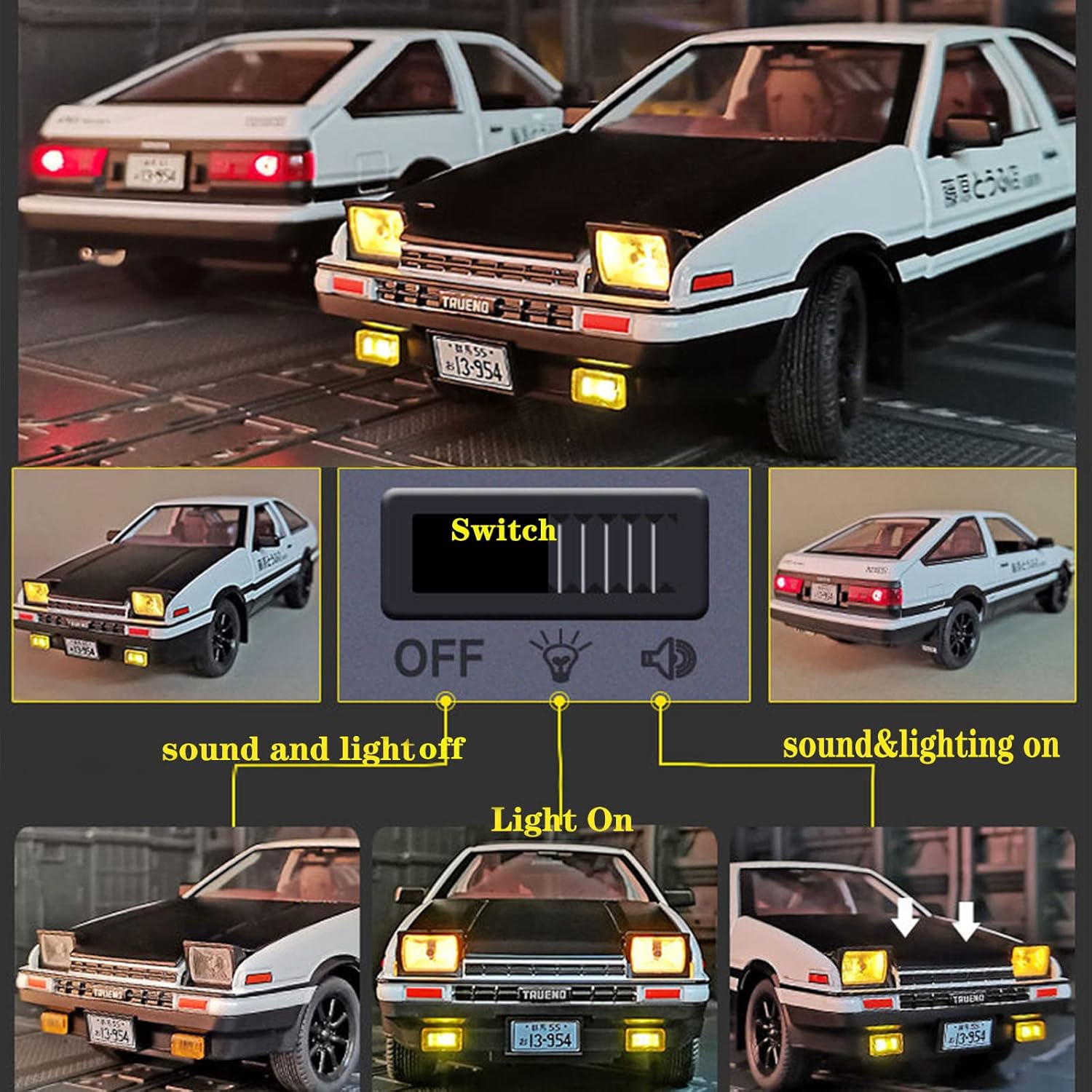 Mzexoma Initial D Toyota Trueno AE86 – Modelo de automóvil de aleación fundida a presión, juguetes deportivos para niños y adultos, vehículos de