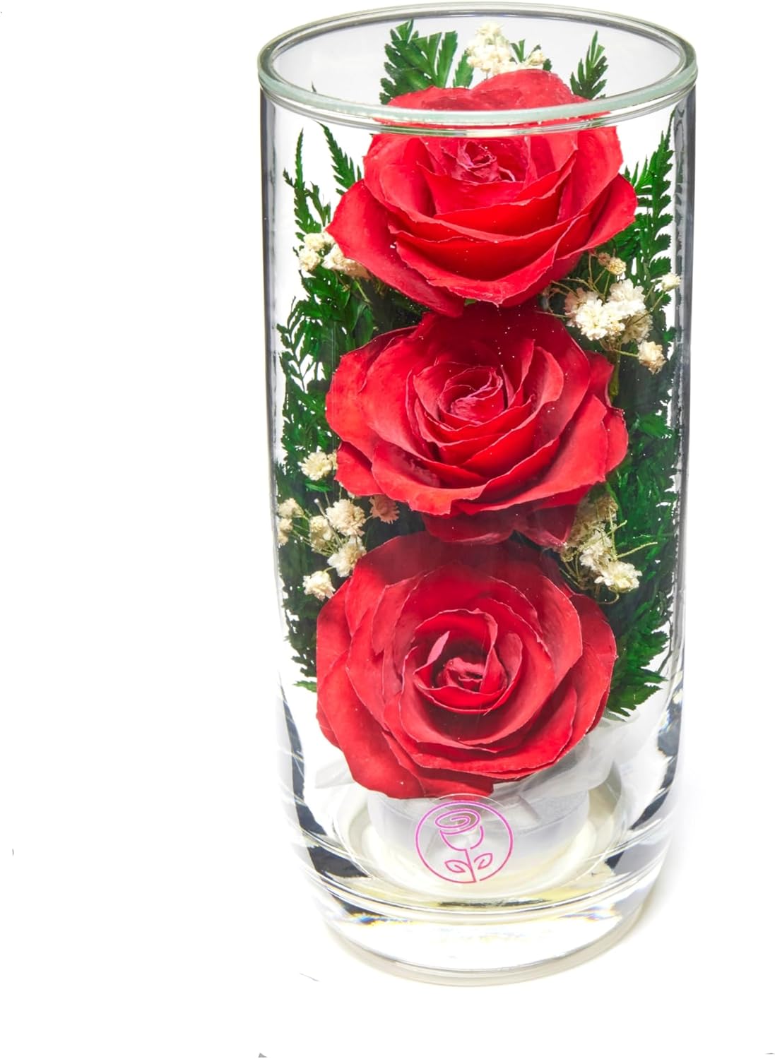 Rosas conservadas recién cortadas en un jarrón de vidrio sellado, ramo de larga duración que se mantiene fresco durante más de 5 años, no necesita