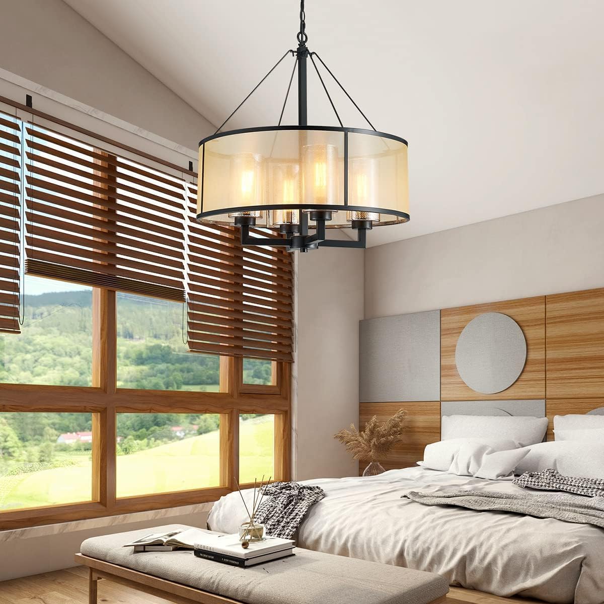 23018 Lámpara de araña moderna de bronce antiguo con 4 luces doradas, lámpara colgante de red para comedor, sala de estar, dormitorio, cadena