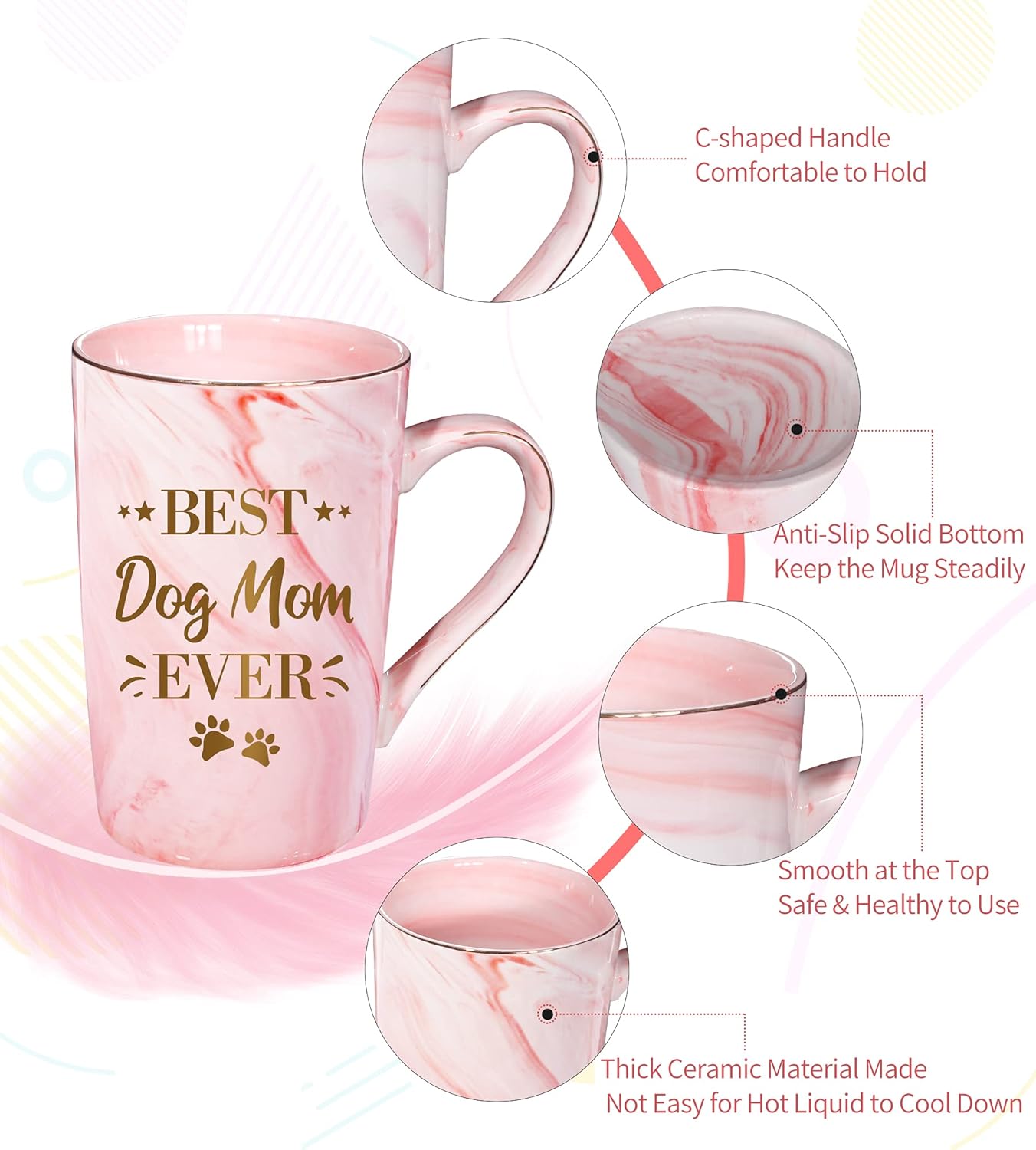 RosieLily Best Dog Mom Ever – Tazas de café para mujeres, divertidas tazas de cerámica con diseño de mármol, regalos de cumpleaños para amantes de