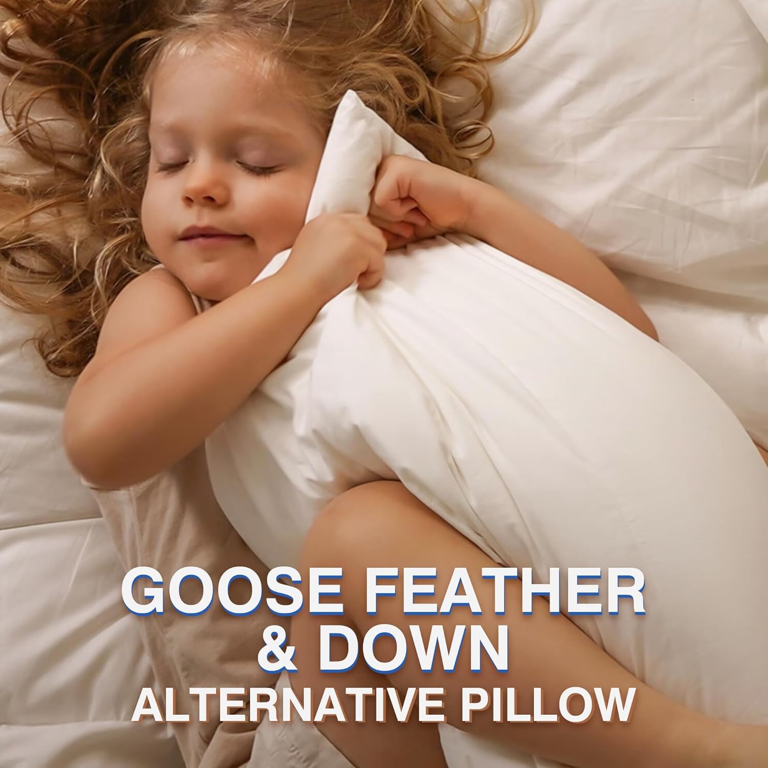 ZB-DP01 – Almohada de plumas de ganso para dormir, almohada de plumón de hotel tamaño Queen, funda de algodón suave blanca, relleno envolvente de
