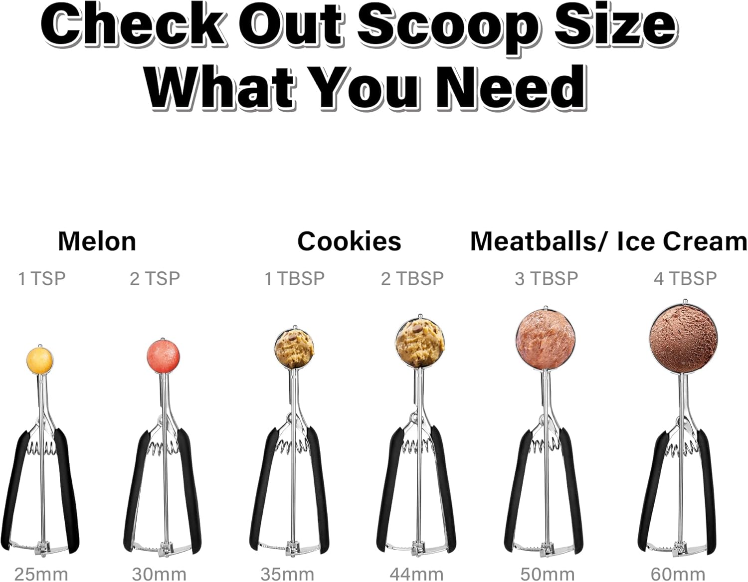 TJ POP – Cuchara profesional para helados de acero inoxidable de 2.362 in, agarre suave, liberación rápida, 2.0 fl oz