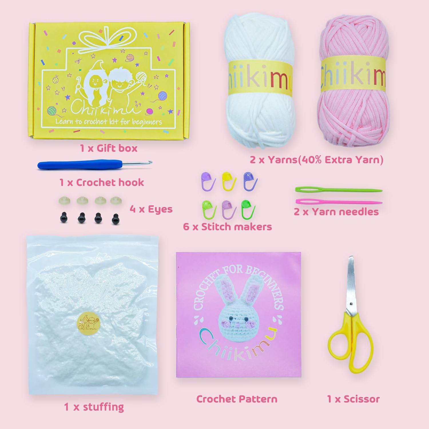 Chiikimu Kit de ganchillo para principiantes con hilo fácil para principiantes, kit de inicio de ganchillo con video tutorial paso a paso, kits de