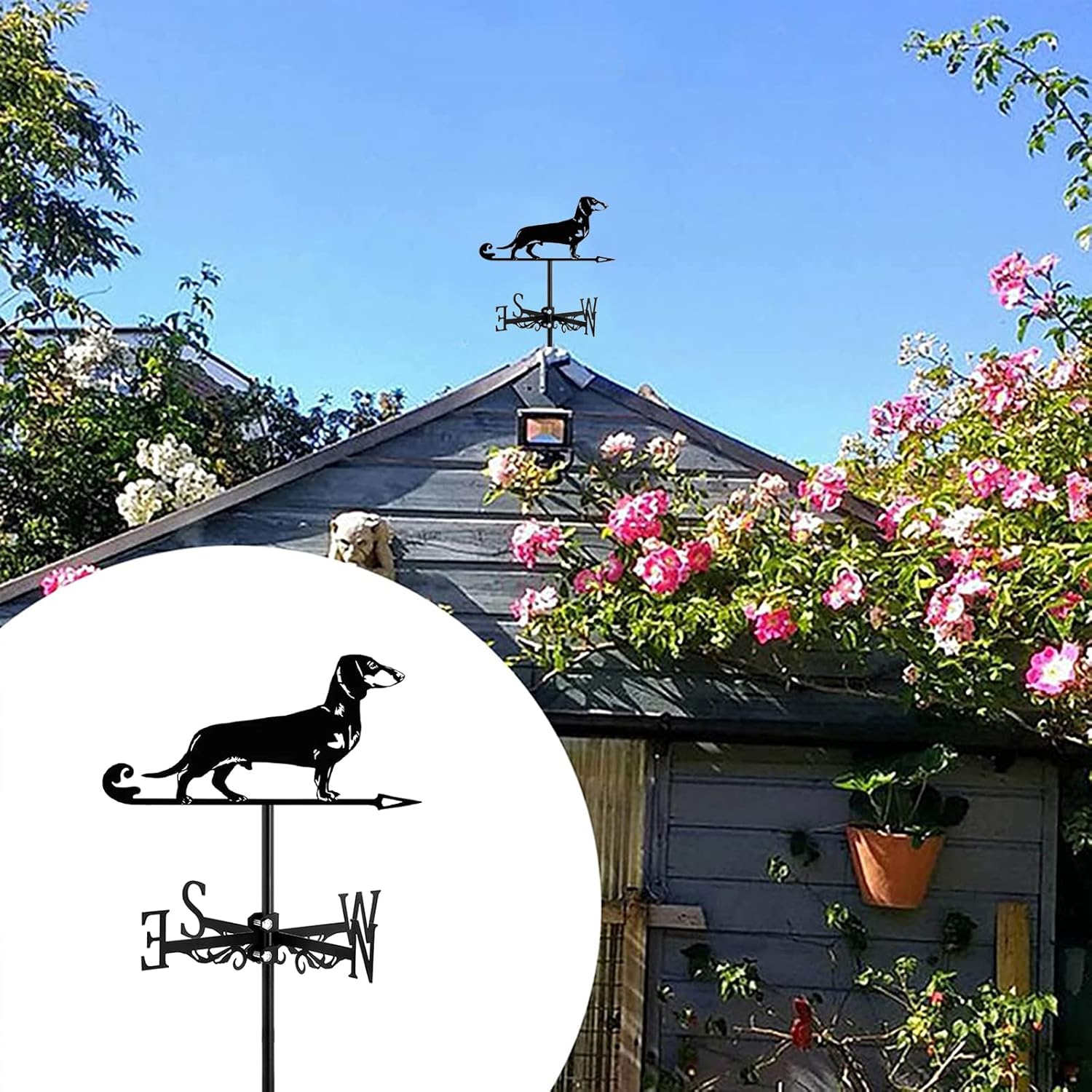 Exquisito adorno de metal para perros, veleta de pollo, dirección del viento, flecha negra con techo de montaje para exteriores, granja, patio,