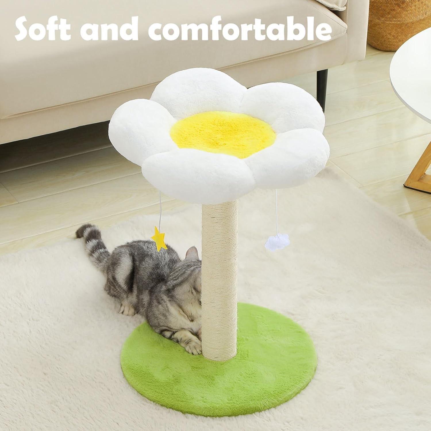 Hovicaed Lindo poste rascador para gatos, árbol de flores para gatos de interior, rascador de gatos con cama, postes de sisal para rascar, cama para