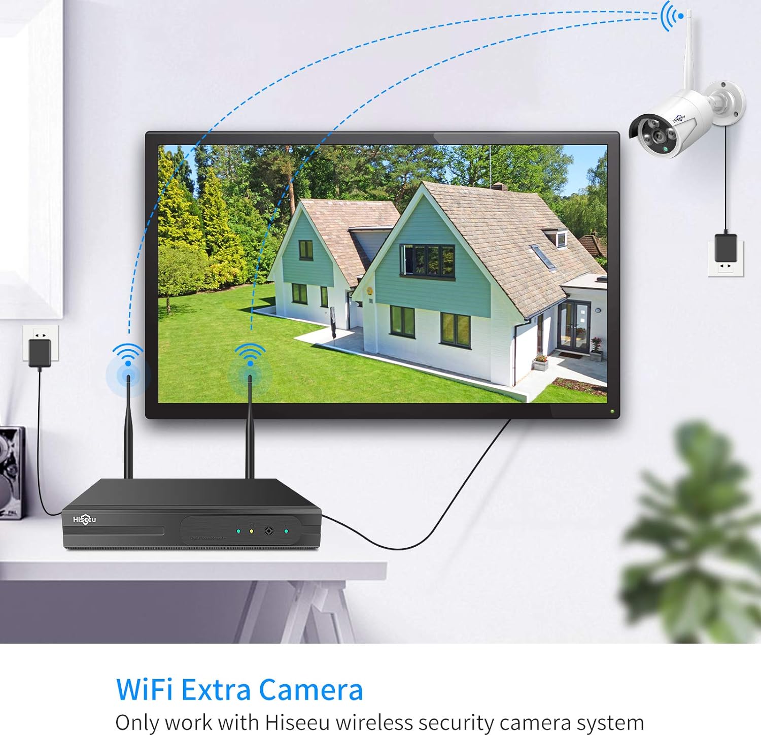 Complemento de cámara HiseeuPaquete de 2 cámaras de seguridad inalámbricas para exteriores de 3 MP, lente impermeable para interiores y exteriores