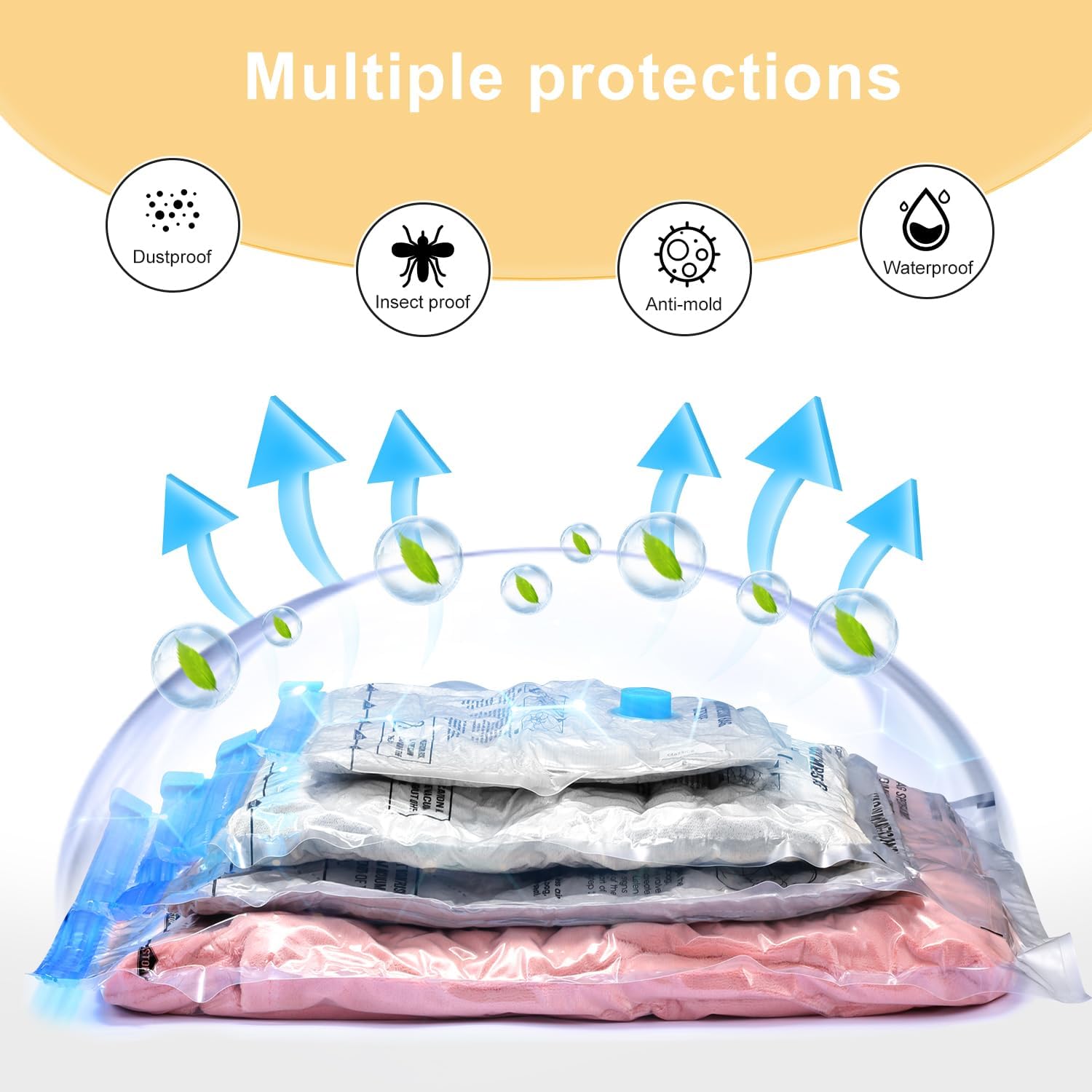 UPGOGO Paquete de 12 bolsas de vacío de viaje con bomba eléctrica Prtable, bolsas de sellado al vacío para ropa, bolsas de almacenamiento al vacío