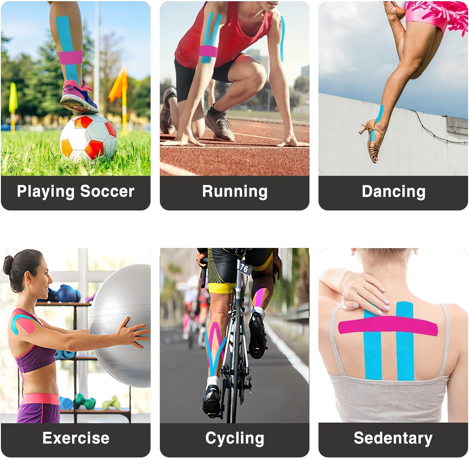Kinesiology – Cinta precortada Pro-4 unidades  Cinta atlética elástica impermeable, 66 pies 80 tiras, cinta adhesiva de algodón de grado médico para