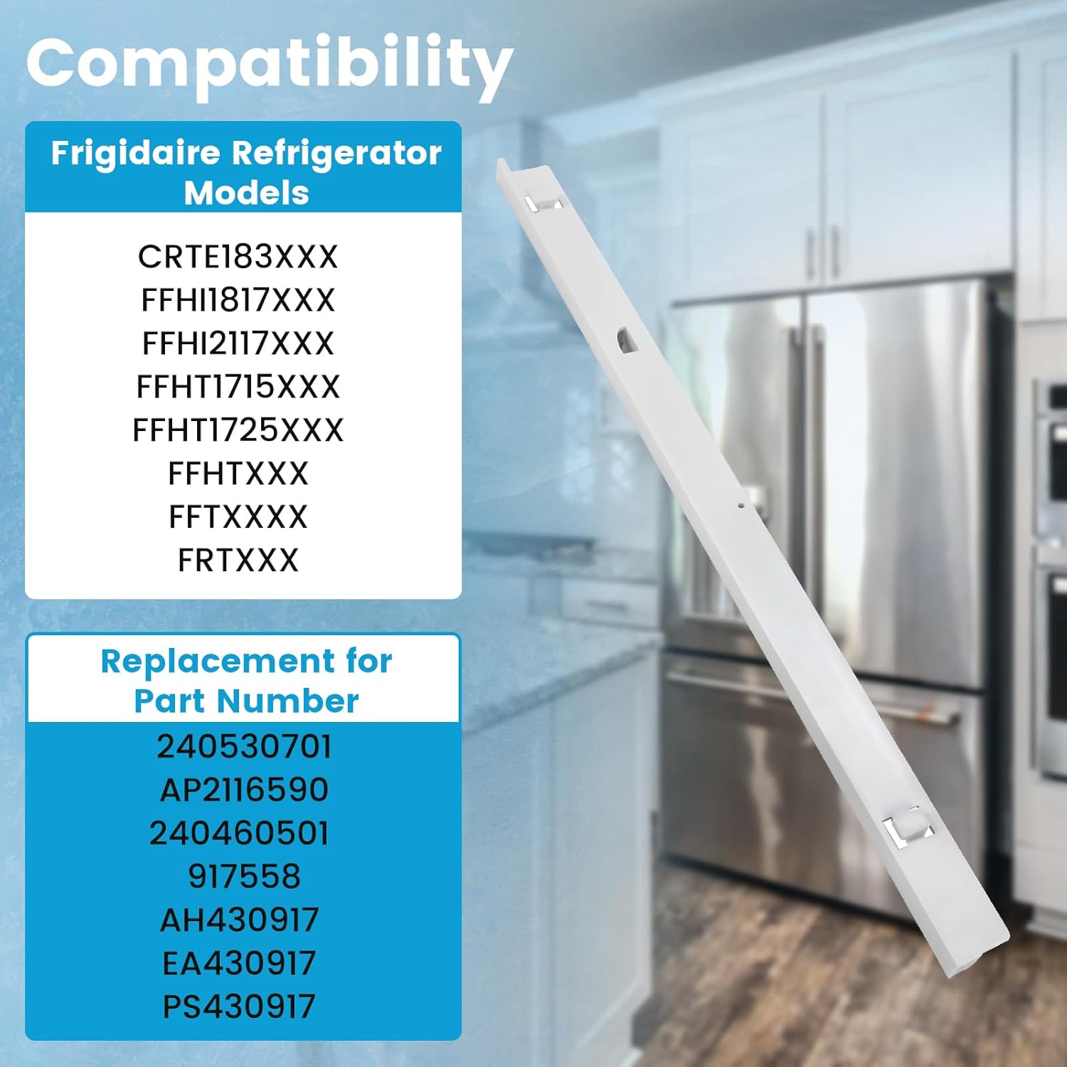 HECASA Riel deslizante para refrigerador compatible con Frigidaire Refrigerador de repuesto para número de pieza 240530601 240460401 917557 AH430916