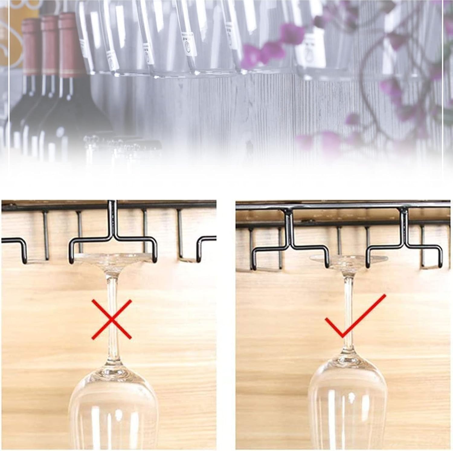 Estante de vino montado en la pared  Estante de vino de metal con soporte para vidrio  Soporte para vino rústico colgante  Soporte para botella de