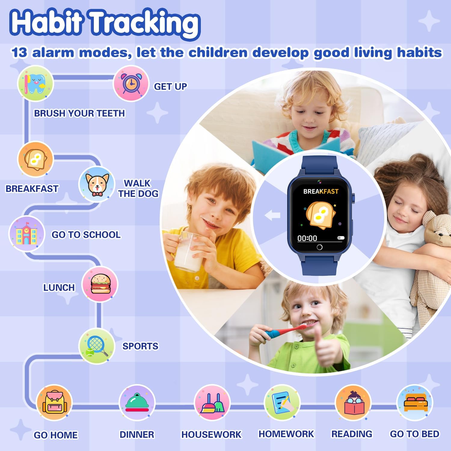 Wiszodet Reloj inteligente para niños, regalo de cumpleaños para niños de 4 a 12 años, reloj inteligente para niños con 26 juegos de rompecabezas,