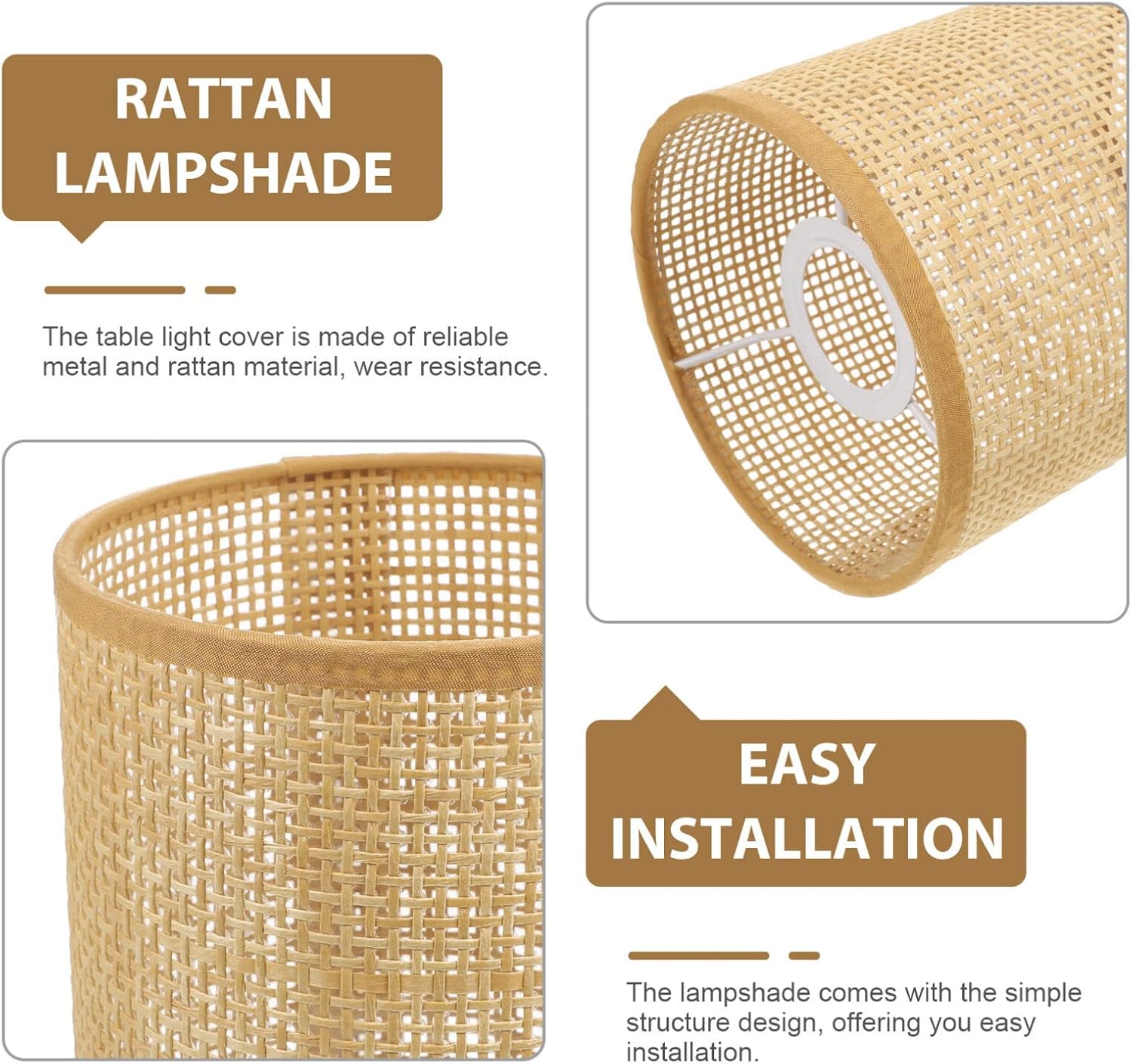 DOITOOL 2 piezas de pantalla de lámpara de ratán de repuesto E27E14 pantalla de lámpara de araña tejida natural cilindro cubierta de lámpara de mesa