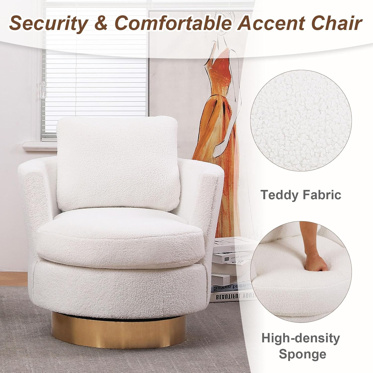 Silla giratoria de barril, sillas giratorias para sala de estar, modernas sillas redondas giratorias con respaldo alto, silla decorativa de tela de
