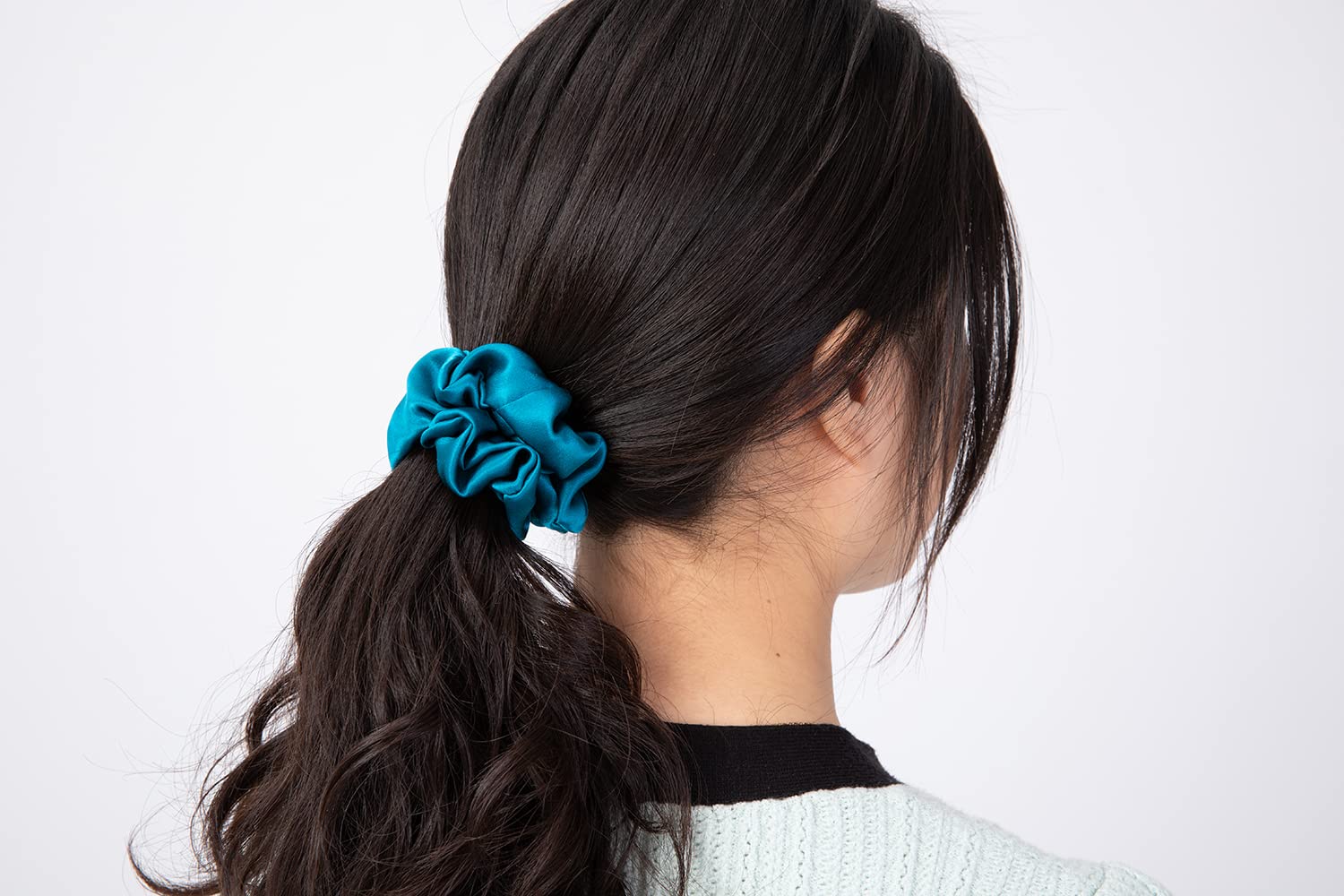 Coleteros de seda para cabello 22 Momme 100% seda de morera, paquete de 3 unidades (blanco, rosa, azul pavo real)
