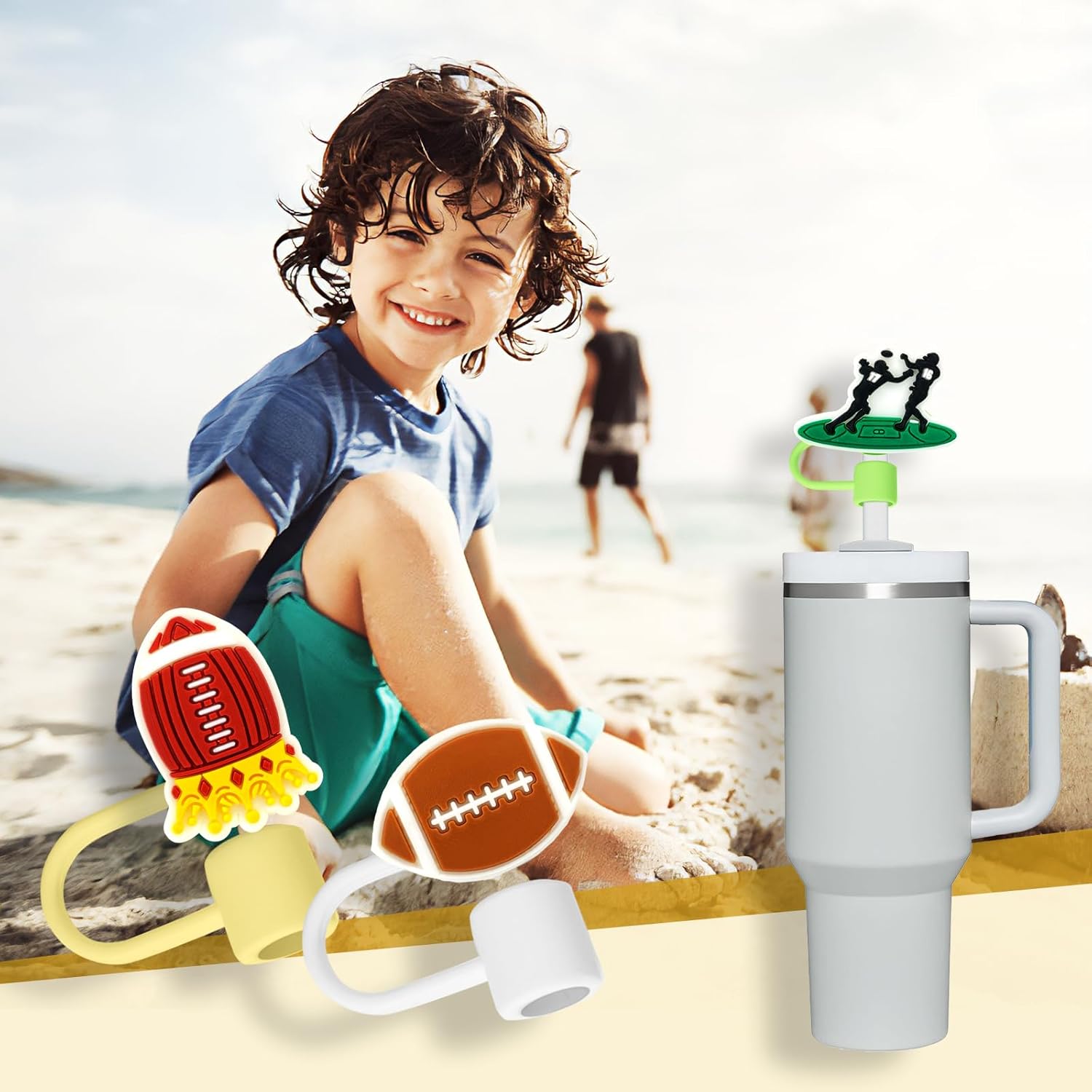 10 vasos con popote de fútbol para vaso Stanley, 2564 pulgadas, protectores reutilizables, tapas para accesorios de copa (10 unidades de fútbol de