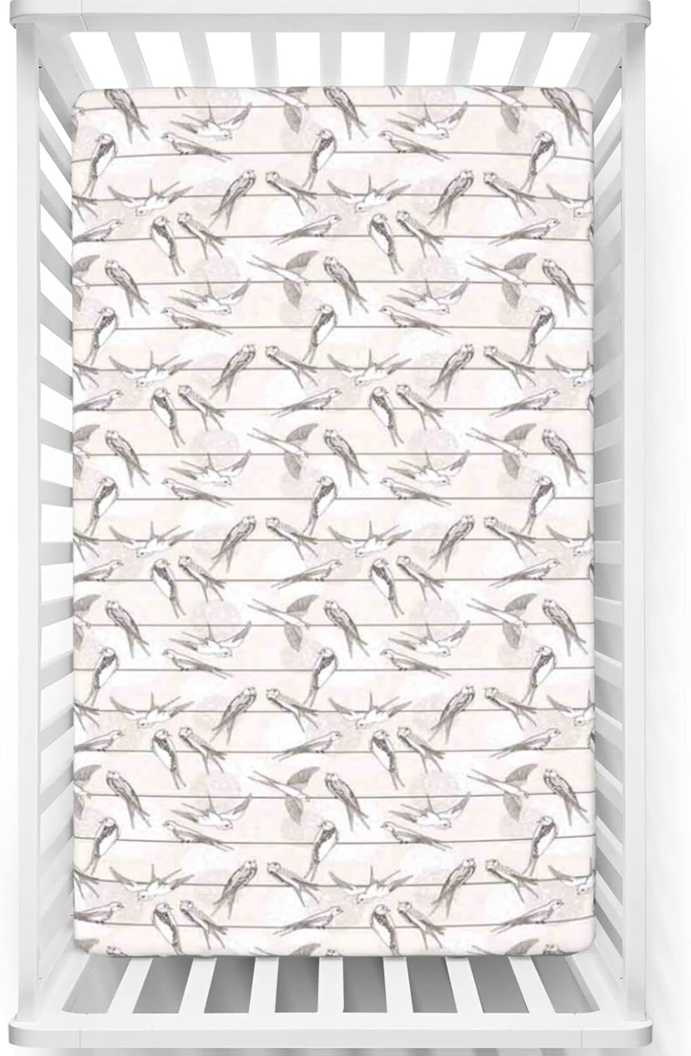 Sábana bajera ajustable para cuna con temática de pájaros, sábana bajera estándar para cuna, material ultrasuave, sábana de bebé para niños y niñas,