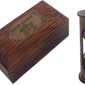 Temporizador de arena roja de latón marrón antiguo de 3.5 pulgadasreloj de arena en caja de madera  Regalo marítimo Temporizador de arena roja de latón marrón antiguo de 3.5 pulgadasreloj de arena en caja de madera  Regalo marítimo