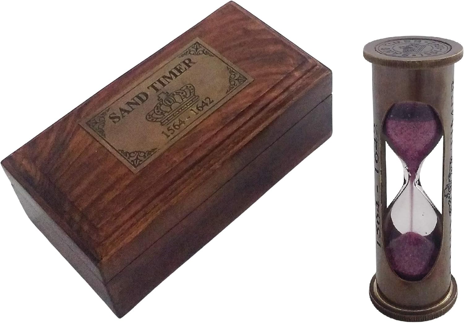 Temporizador de arena roja de latón marrón antiguo de 3.5 pulgadasreloj de arena en caja de madera  Regalo marítimo
