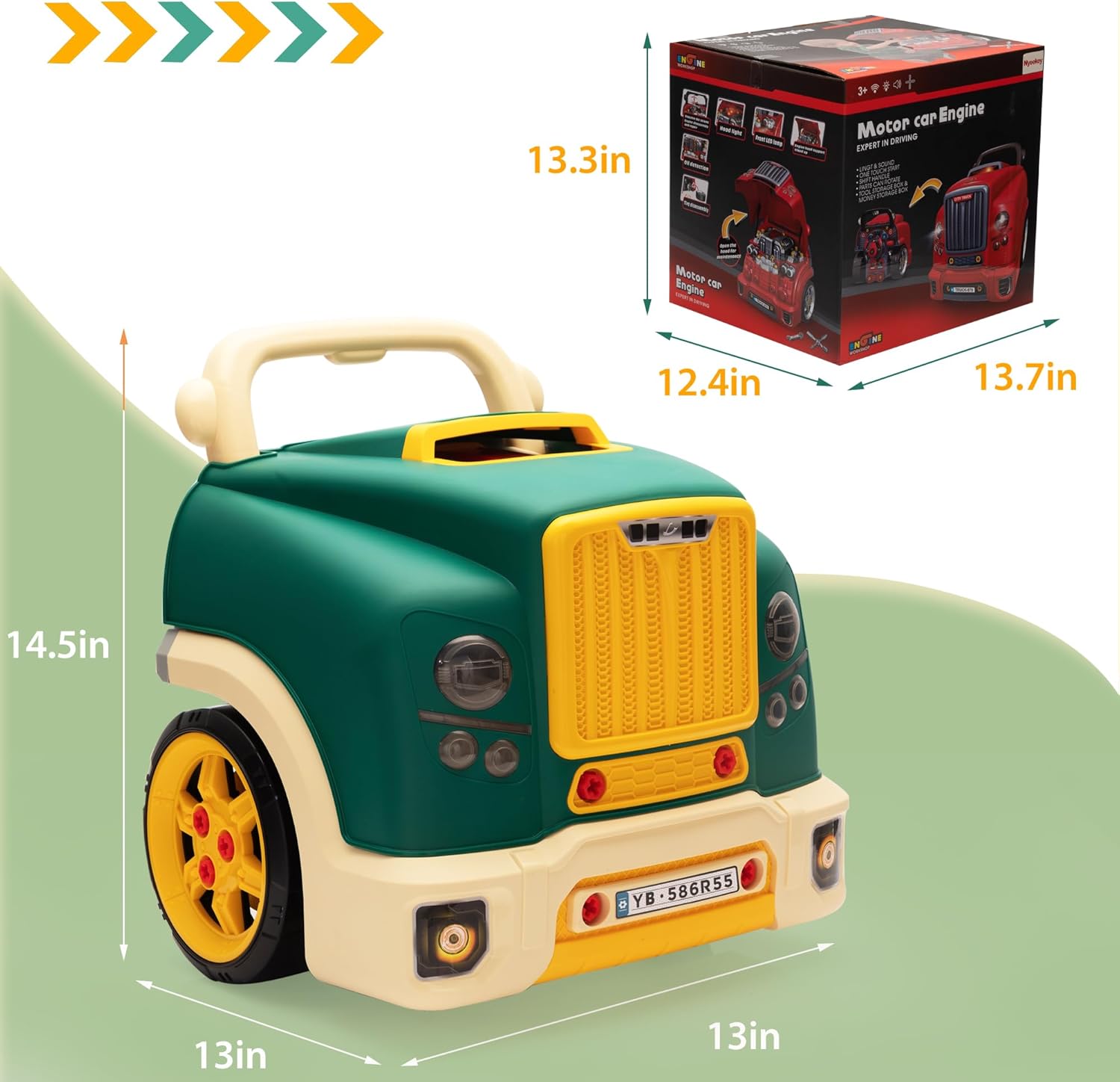 Juguete de motor de camión, juego de reparación mecánica para niños pequeños de 3 a 5 años, kit de construcción de autos grandes y grandes, estación