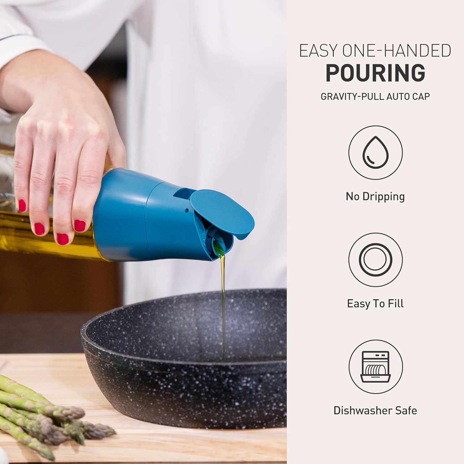 Zuutii Dispensador de aceite de oliva, botella dispensadora de aceite sin goteo para cocina, dispensador de aceite y vinagre, botella de aceite de