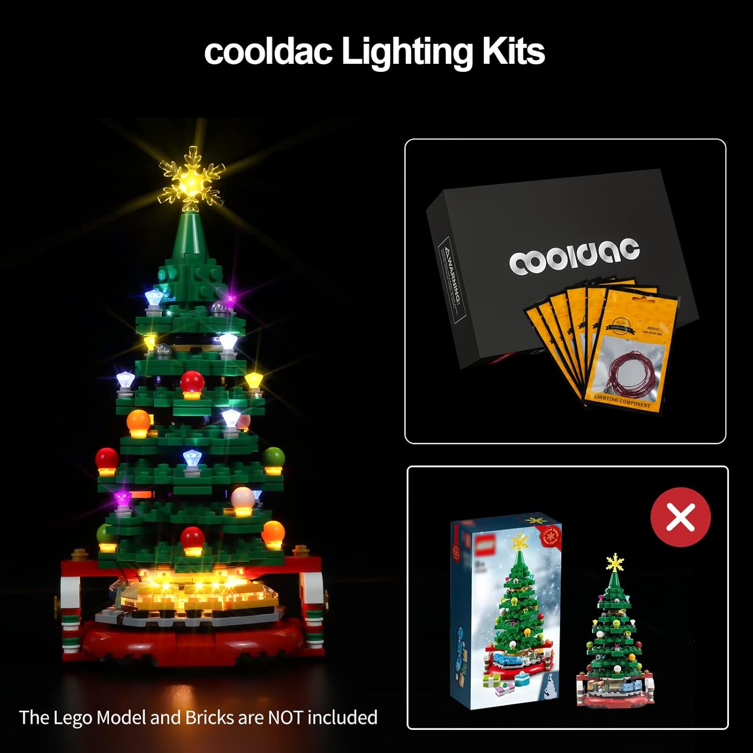 cooldac Kit de luces para árbol de Navidad Lego 40338 Creator, kit de iluminación compatible con Lego 40338 sin modelo de bloque de construcción,