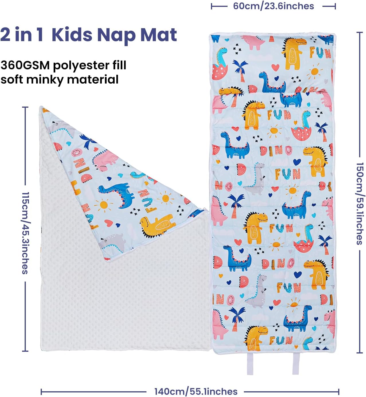 Saco de dormir para niños con almohada extraíble y manta, extra grueso, grande, 2 en 1, para niños y niñas, tapete para siesta para preescolar,