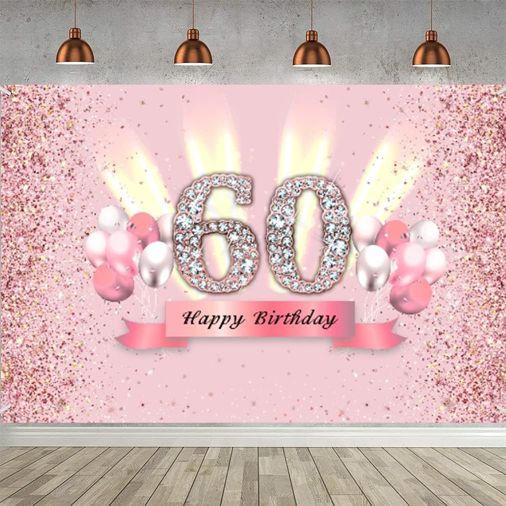 Decoraciones de 60 cumpleaños para mujer, cartel de fondo de feliz cumpleaños 60, cartel de tela para fiesta de aniversario de 60 años, póster de