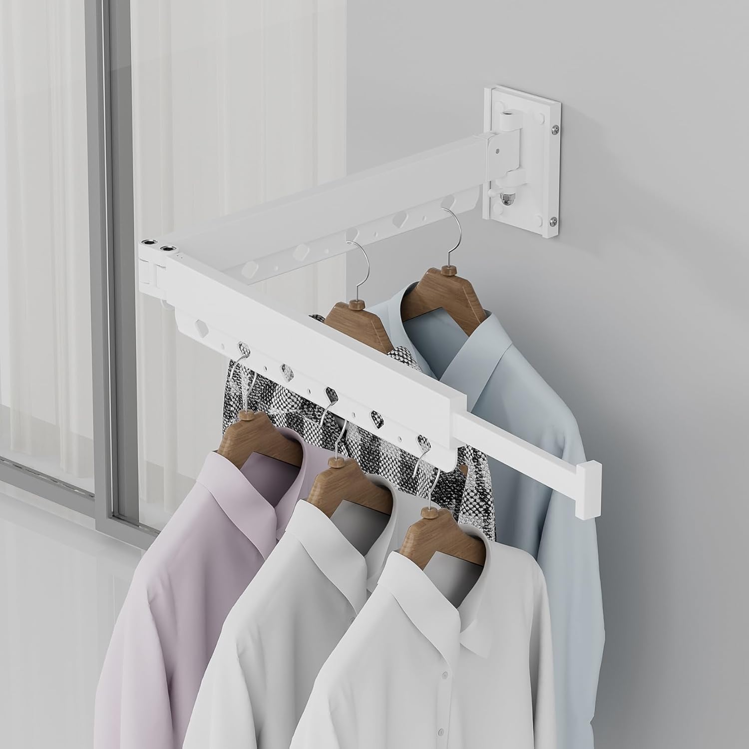 Estante de secado de ropa, retráctil y plegable, soporte de pared para interiores, ahorrador de espacio para lavandería, balcón, armario, dormitorio