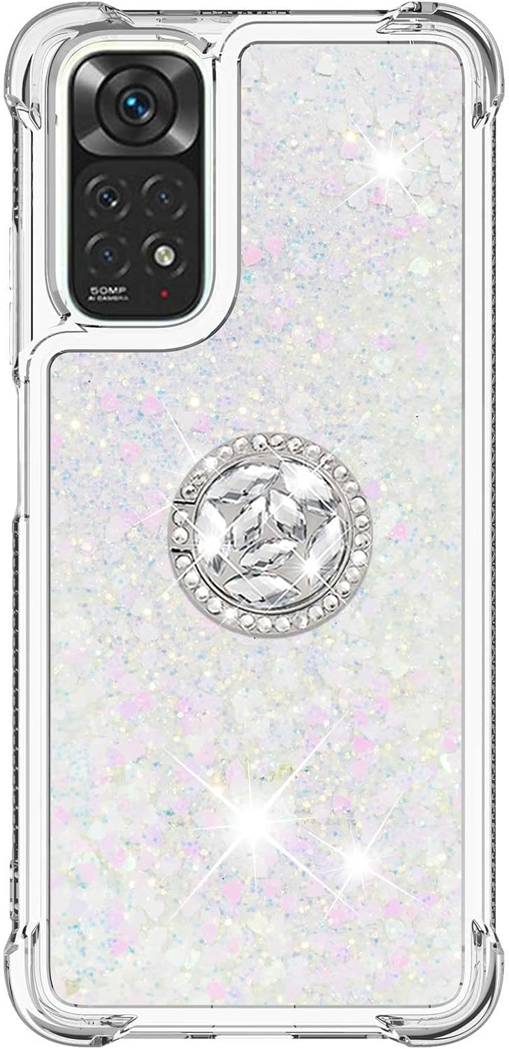 CCSmall Funda con purpurina para Xiaomi Redmi Note 11 4G con soporte para anillo, Bling Sparkle Flotante Líquido Suave TPU Cojín Moda Transparente