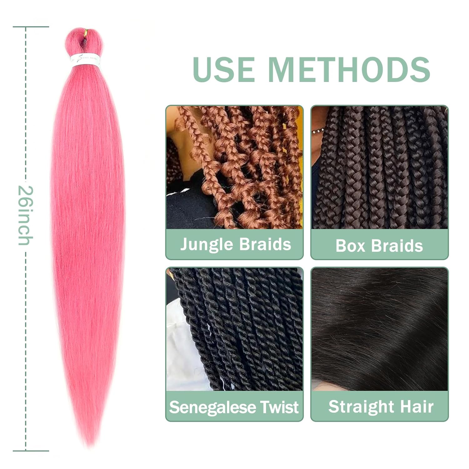 Kanekalon – Cabello trenzado rosa preestirado de 26 pulgadas, 3 paquetes de cabello trenzado preestirado EZ, ajuste de agua caliente, textura Yaki