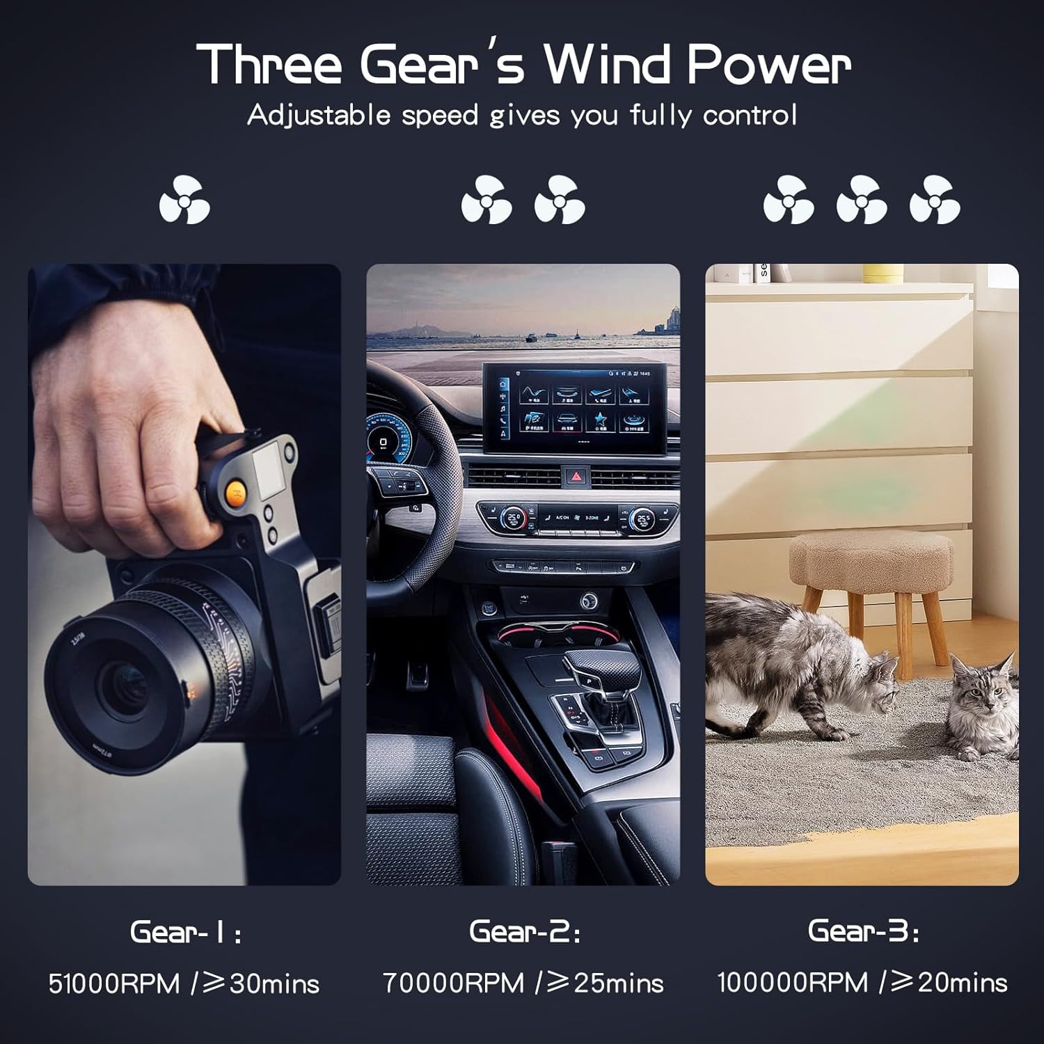 Plumero de aire comprimido 12 en 1 para computadoras, autos, limpiador de teclado, 3 velocidades, soplador de aire eléctrico ajustable, plumeros de