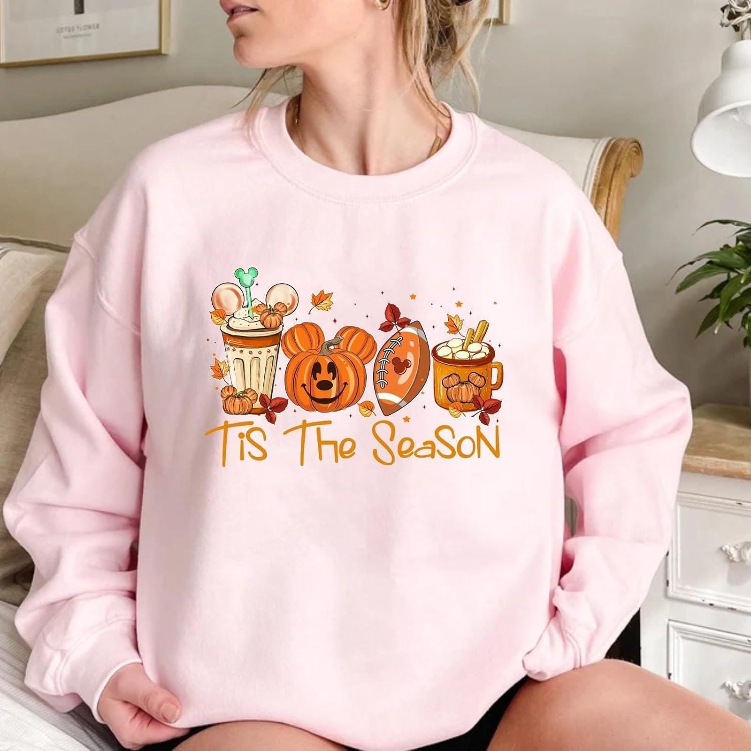 Mickey Halloween Sweatshirt For Woman Tis The Season Mickey Pumpkin Coffee Round Neck Sweater Halloween Party Gift Shirts Celebrate Halloween Party