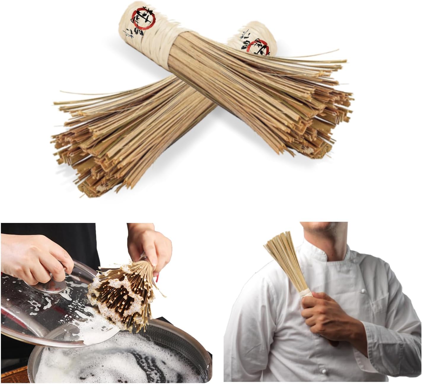 OTYFGHD Cepillo Wok de bambú de 12 pulgadas, cepillo plano, cepillos de limpieza de cocina para fregar y limpiar ollas, sartenes y utensilios de