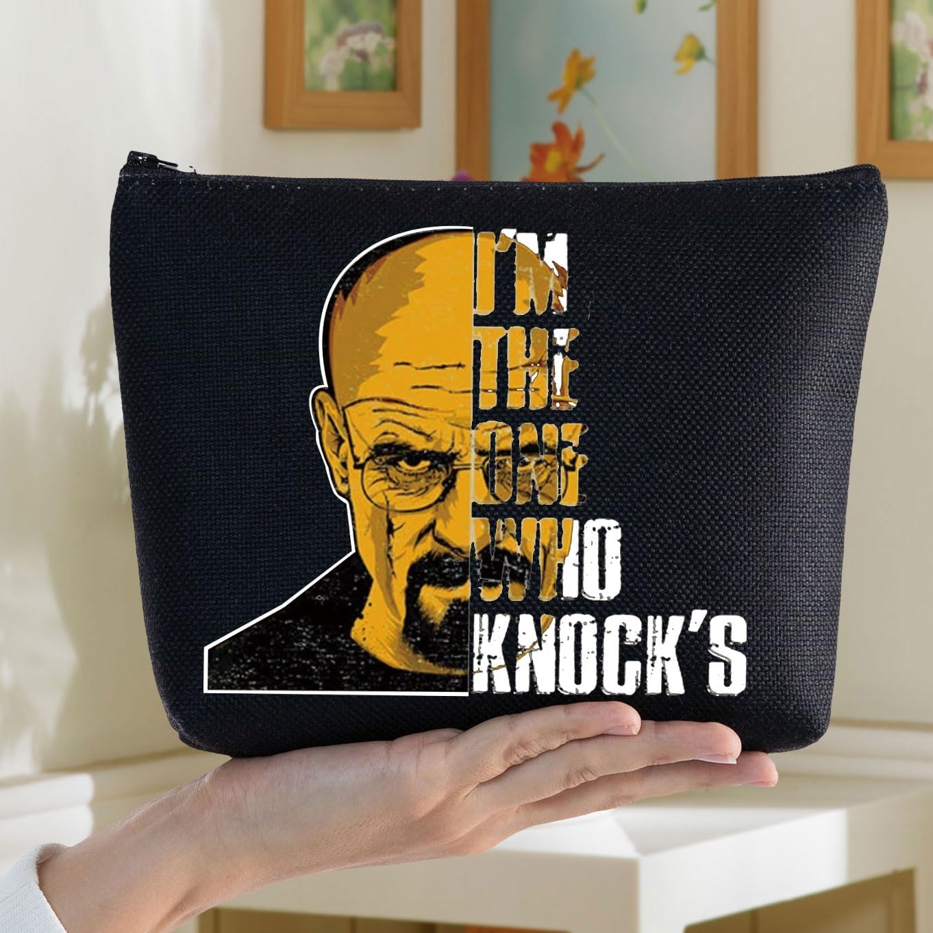 Walter White Bolsa de maquillaje cosmética Walter White Fans Regalos I Am The One Who Knocks, bolsa de maquillaje con cremallera para fanáticos de