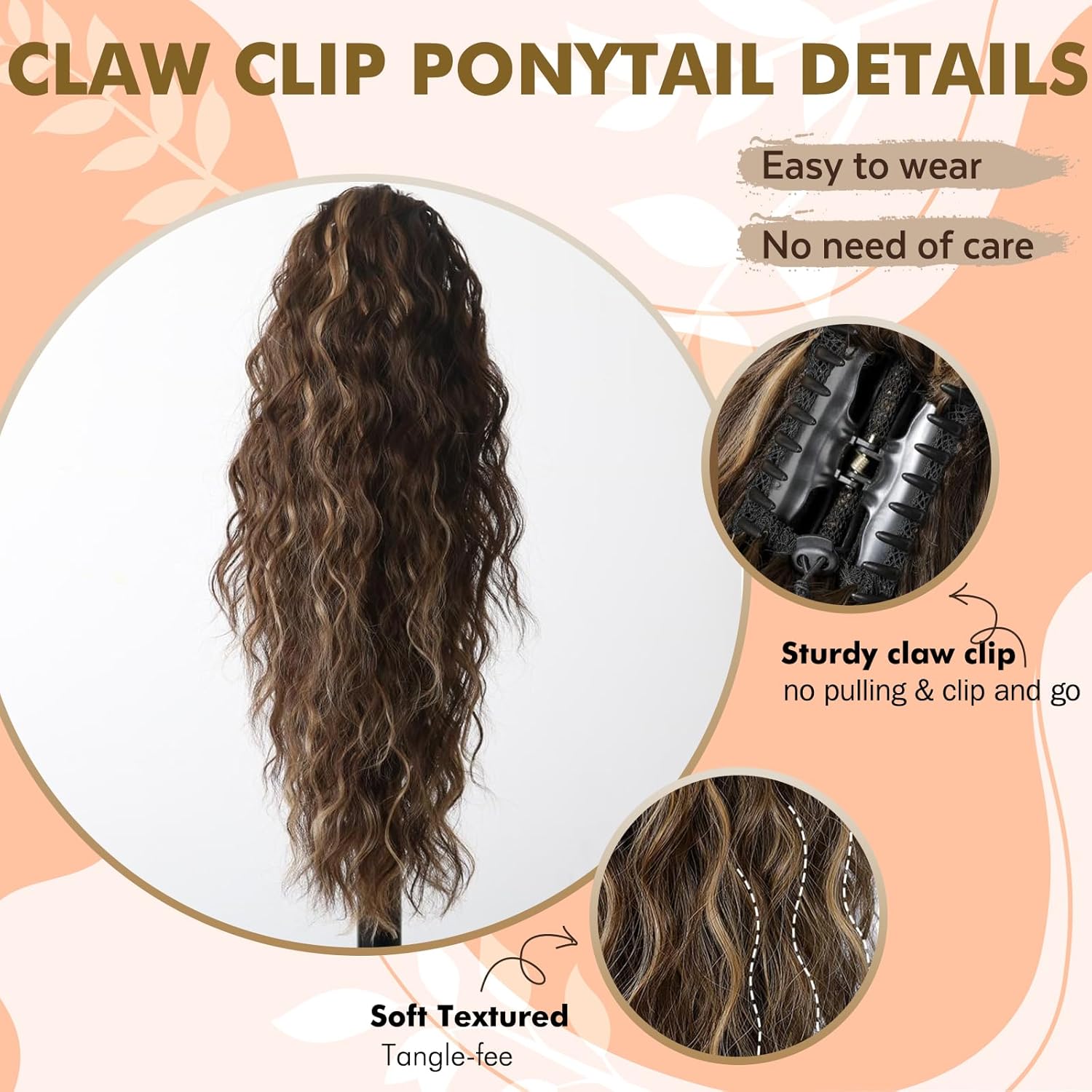 Matthia Extensión de cola de caballo con clip de garra de 18 pulgadas para mujer, extensiones de cola de caballo rizadas y onduladas, extensiones de