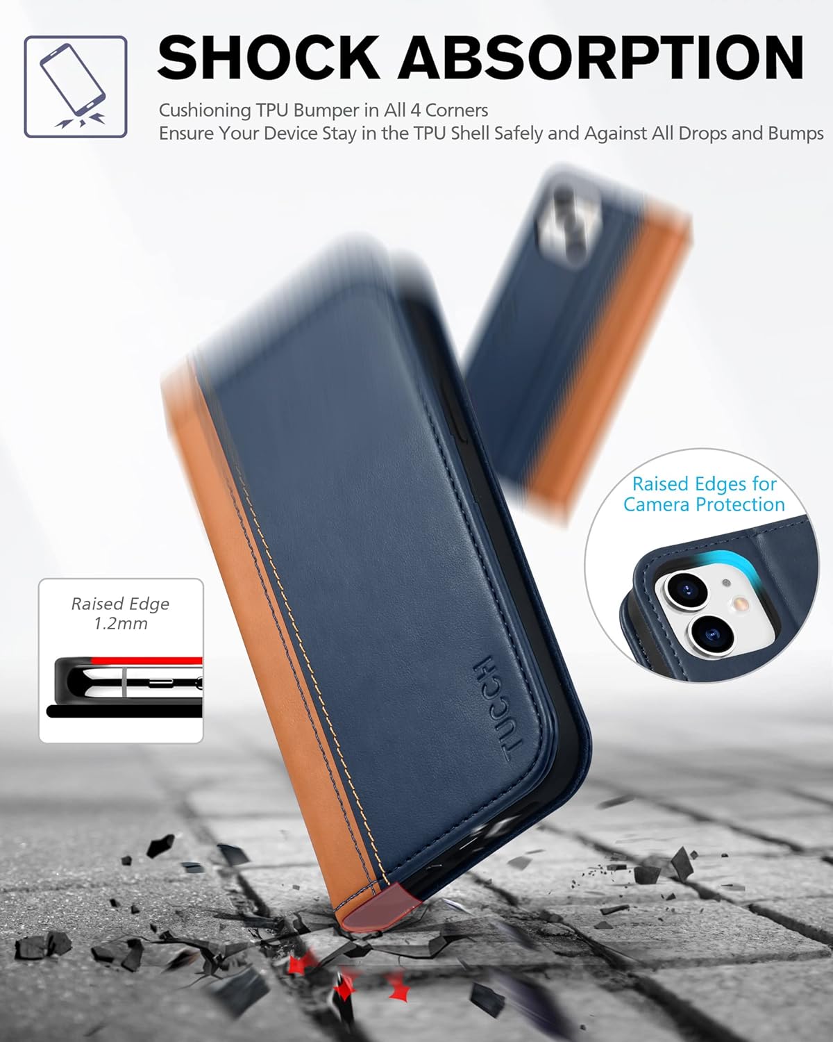 TUCCH Funda para iPhone 12 ProiPhone 12 5G, piel sintética, con función atril ranura para tarjetas funda funda interior de TPU protectora compatible