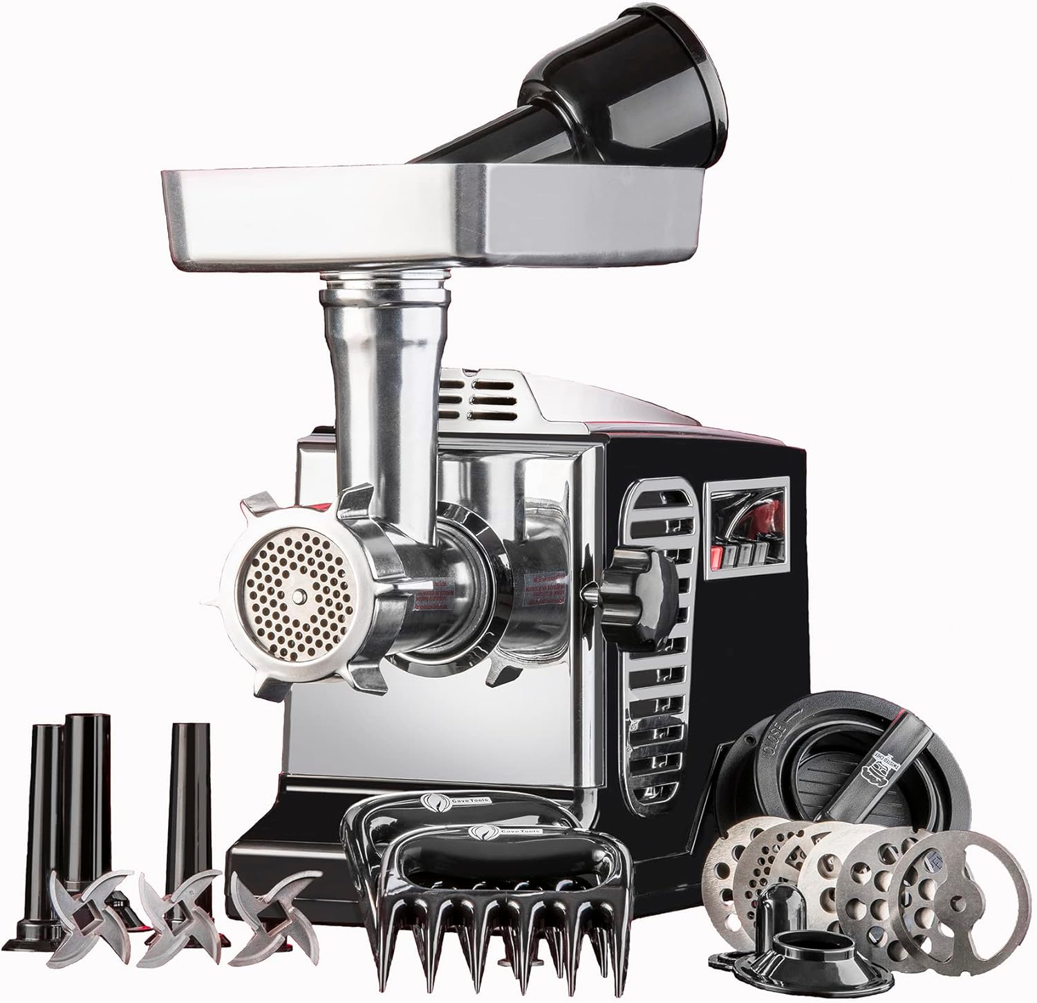 STX Turboforce II “Platinum” – Molinillo eléctrico de carne y relleno de salchichas 6 placas de molienda, 3 cuchillas SS, 3 tubos de salchicha,