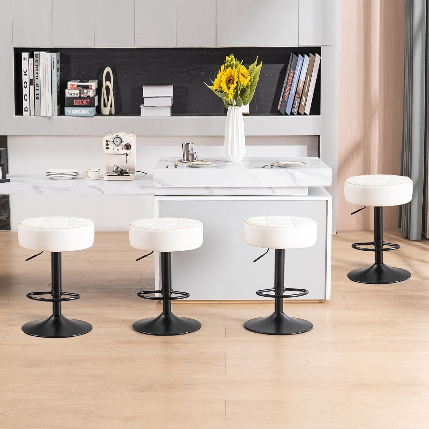 Modernos taburetes circulares giratorios de altura ajustable, silla giratoria de altura de mostrador de 360, cómodo asiento de piel sintética, ideal