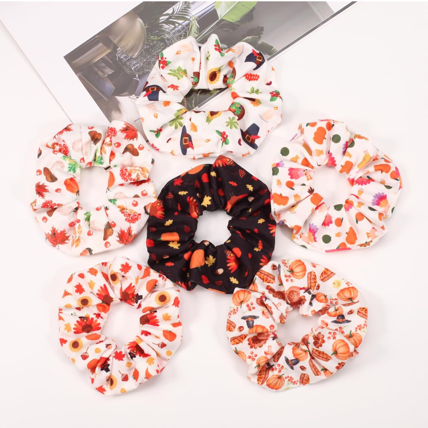 12 coleteros elásticos para el cabello para el día de Acción de Gracias, para mujeres y niñas, sombrero de fruta de otoño, calabaza, maíz, pavo,