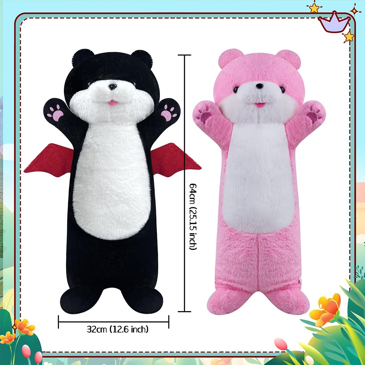 Almohada corporal larga de felpa de gato negro de 26 pulgadas, peluche de gato gigante, peluches de Halloween, lindo y suave bebé con peso de nutria