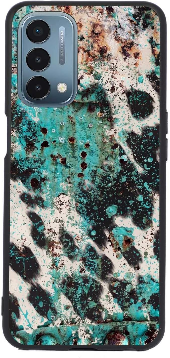 KSHSAA Funda diseñada para OnePlus Nord N200 5G, cuero de vaca turquesa occidental, diseño retro para OnePlus, funda de silicona suave a prueba de