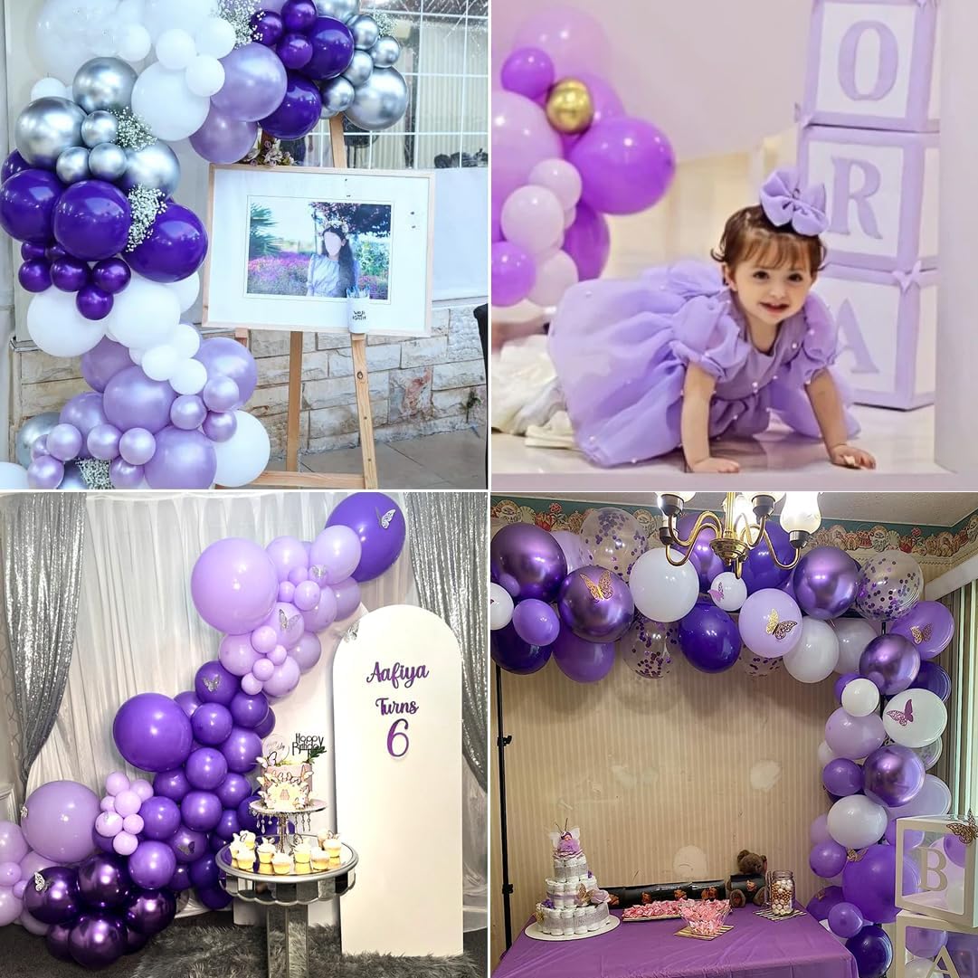 Globos de fiesta de color morado y blanco, 50 globos morados y blancos de 12 pulgadas, globos de látex morados y blancos para boda, baby shower,