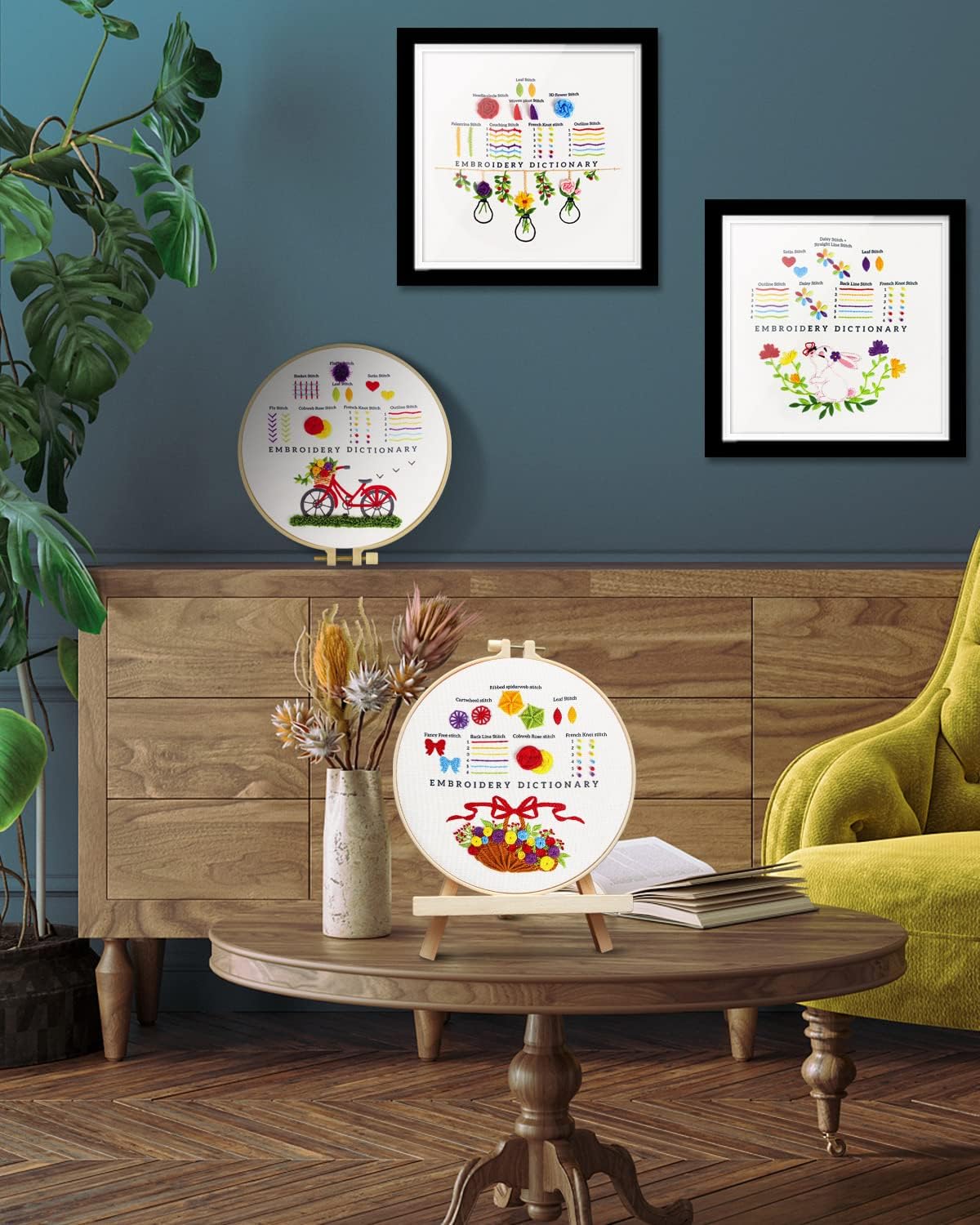 TINDTOP Kit de bordado para principiantes, paquete de 4 kits de práctica de punto de cruz para principiantes, incluye aros de tela de bordado, hilos