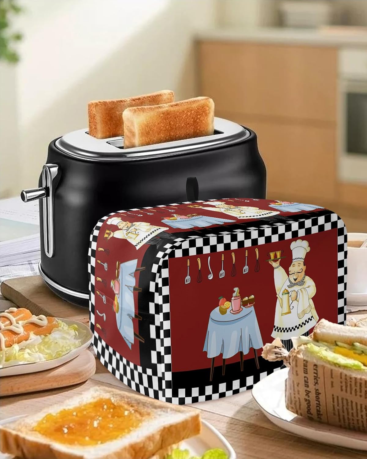 Funda para tostadora de chef gordo de dibujos animados de granja, 4 rebanadas, fundas grandes para electrodomésticos de cocina, funda retro para