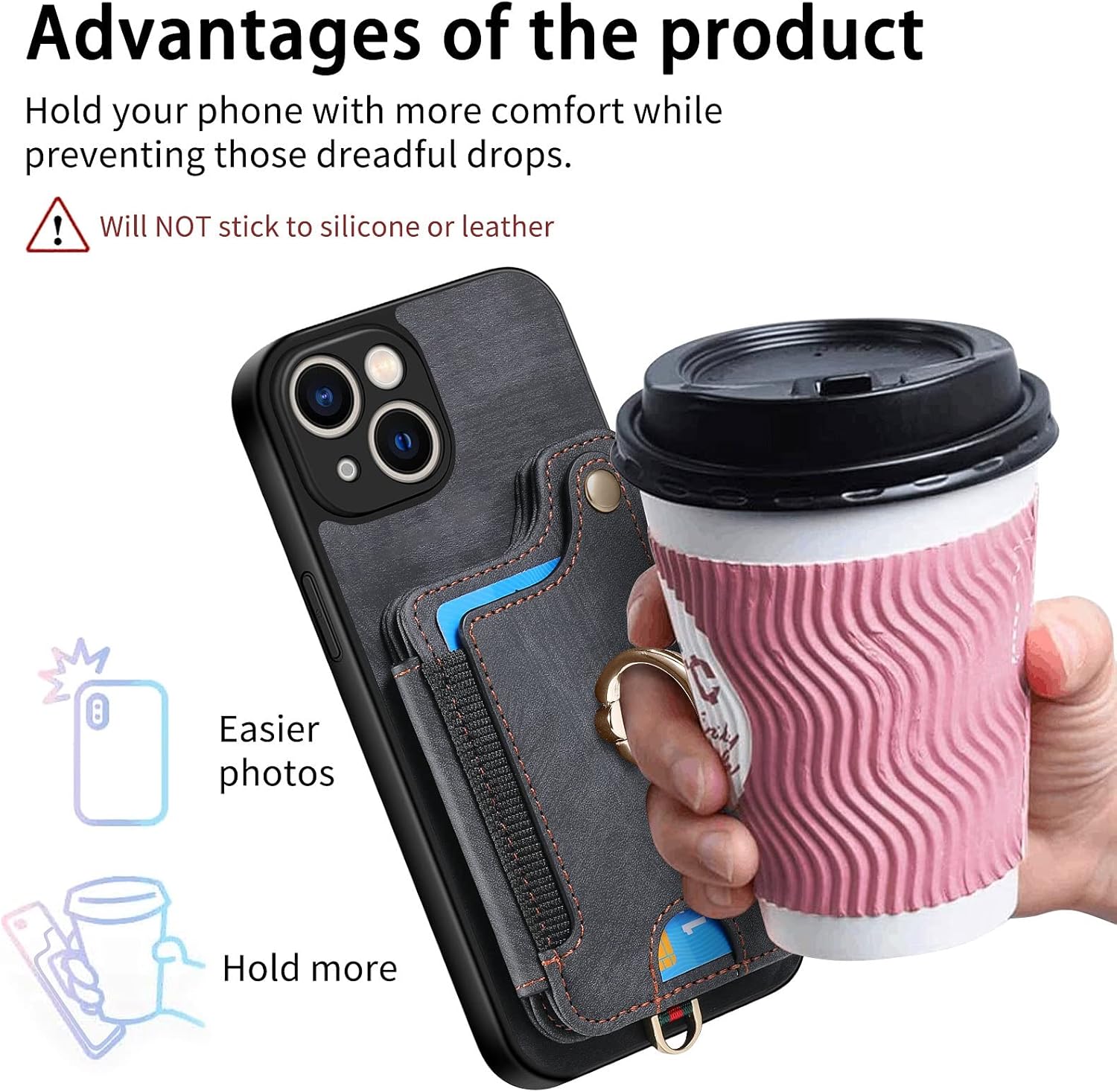 Asuwish Funda de teléfono para iPhone 15 de 6.1 pulgadas con protector de pantalla de vidrio templado y correa para la muñeca, soporte para tarjeta